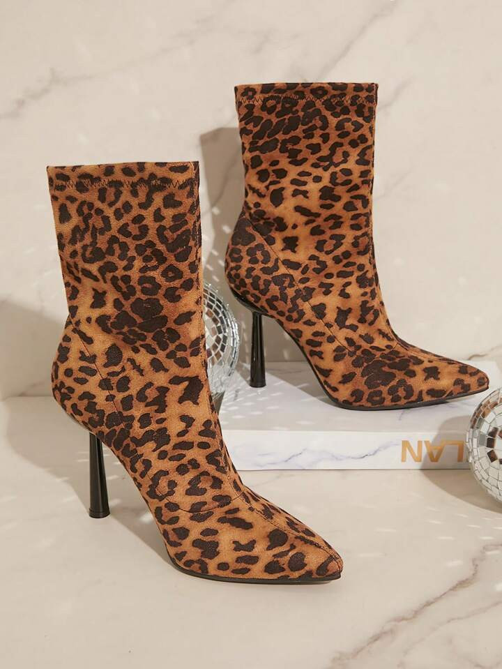 SHUZIA Leopard, Pointy Toe, Comfort, Sock Bootie, Bootie Christmas Holiday Vacay Vibe For Fall And Winter | SHEIN