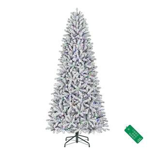 7.5 ft. Pre-Lit LED Starry Light Flocked Slim Artificial Christmas Tree | The Home Depot