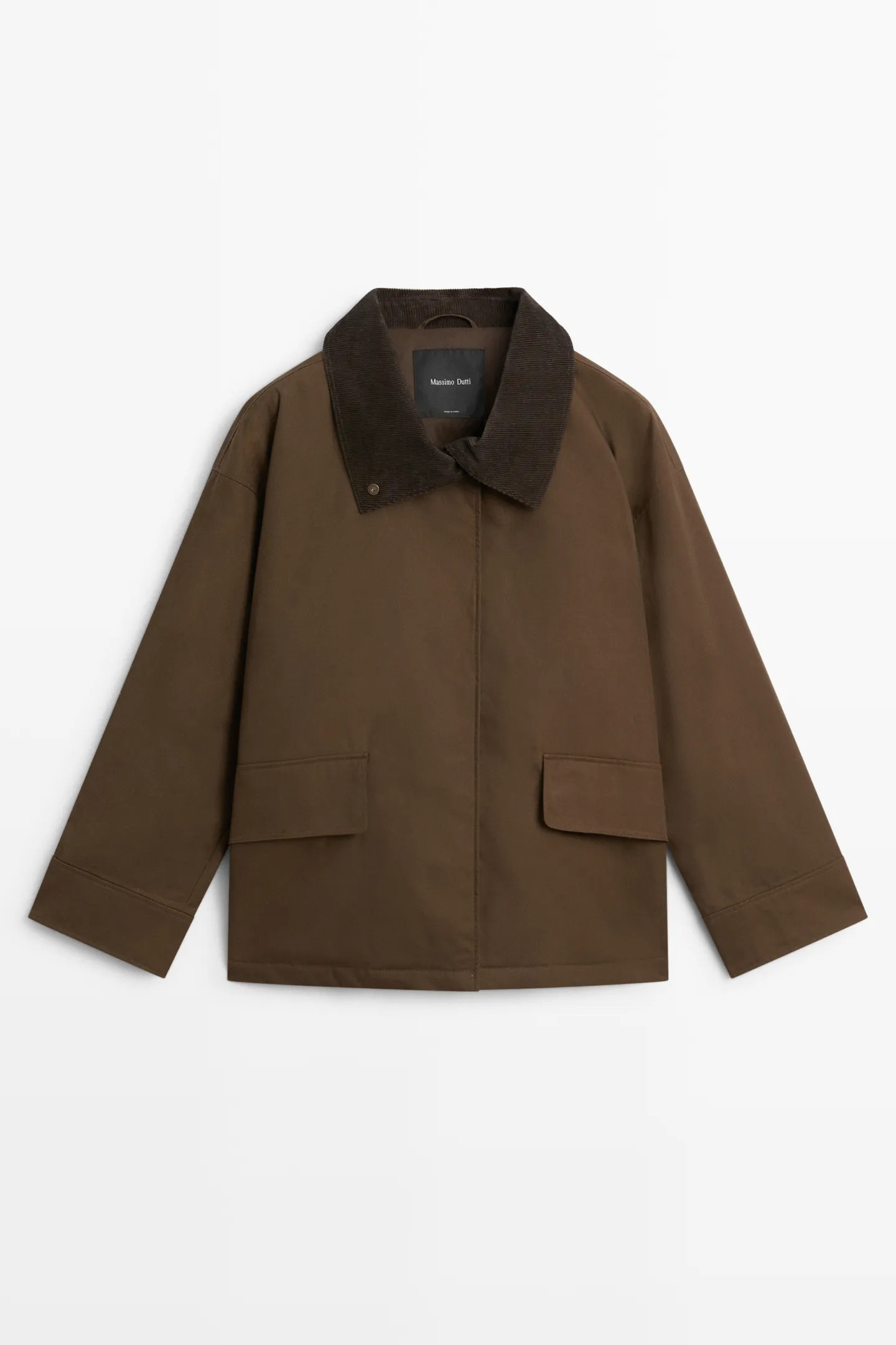 Waxed high-neck corduroy jacket | Massimo Dutti UK