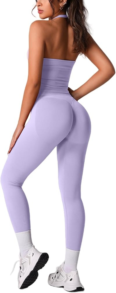 ABOCIW Workout Sets for Women Seamless Scunch Butt Lifting Impact Leggings Halter Sports Bra 2 Pi... | Amazon (US)