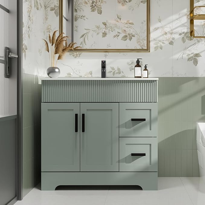 eclife 36" Bathroom Vanities Sink Combo Set with Updated Painted Suface, Modern Cabinet w/Wave Li... | Amazon (US)