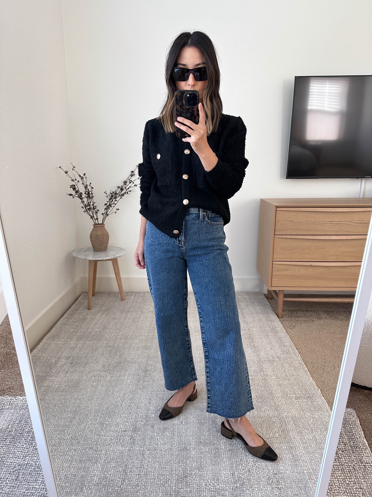 Line & Dot boucle lady sweater. Really love this sweater! Love that it works well for the holidays, too! Runs tts.

Line & Dot cardigan xs
J.crew jeans petite 24
Veronica Beard slibgbacks 35
YSL sunglasses  

Jeans, fall style, winter outfits 

#LTKshoecrush #LTKSeasonal #LTKfindsunder100