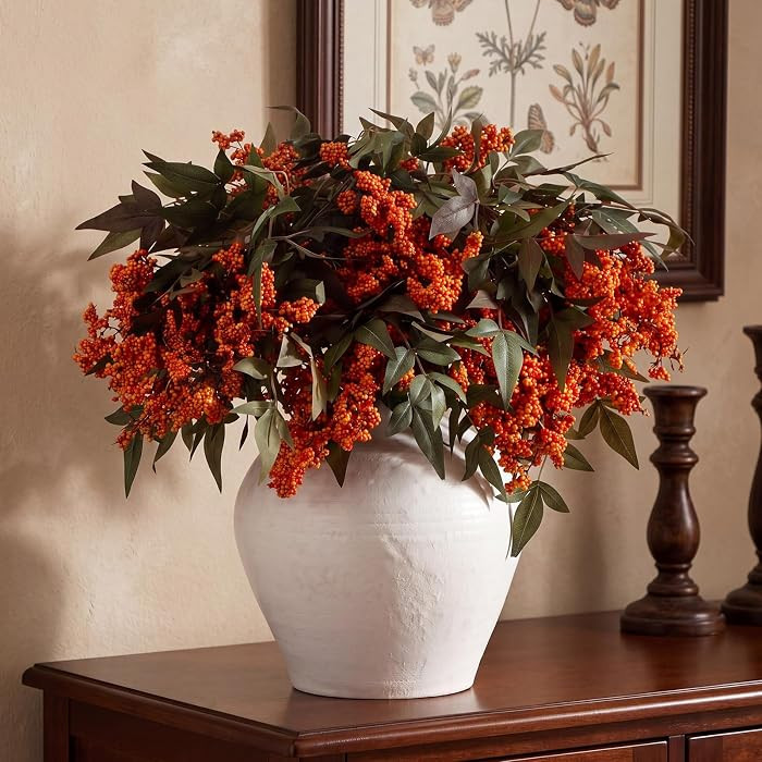 3 Pcs Artificial Orange Berry Stem 35 Inch Fall Faux Flowers Picks Branches Fake Realistic Sedum ... | Amazon (US)