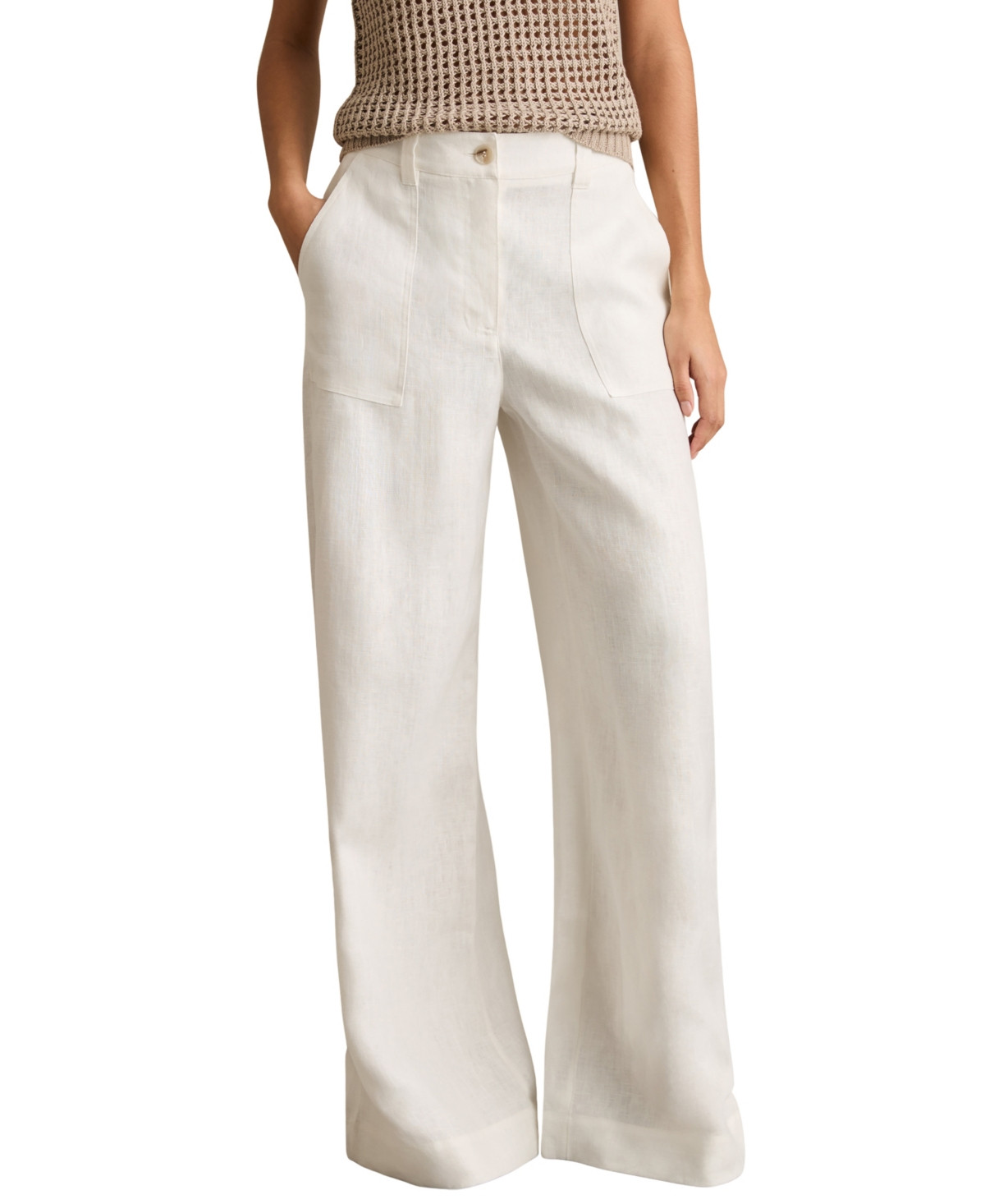 Reiss Women's Linen Wide-Leg Trouser Pants - White | Macy's
