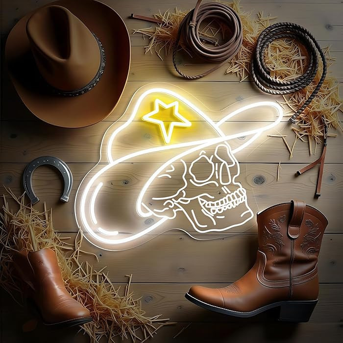 Custom Skull Cowboy Neon Sign, Western Cowboy Led Neon for Wall Decor Dimmable USB, Skull with St... | Amazon (US)