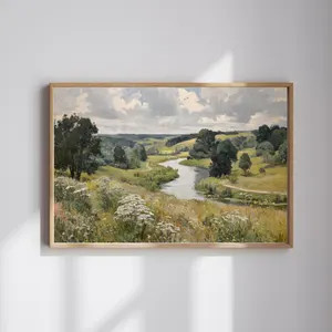 Countryside River Print – Wildflower Meadow Landscape Art – Rustic Nature Wall Decor – Digi... | Etsy (US)