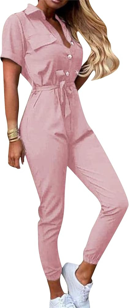 Women's Long Pants Outfits Sexy Summer Jumpsuits Bodycon Belted Romper | Amazon (US)