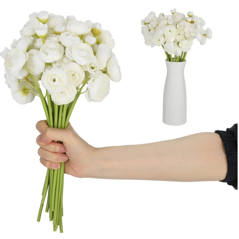 18 Pcs Realistic White Ranunculus Artificial Silk Flowers Set, Bridal Bouquet Floral Arrangement ... | Walmart (US)