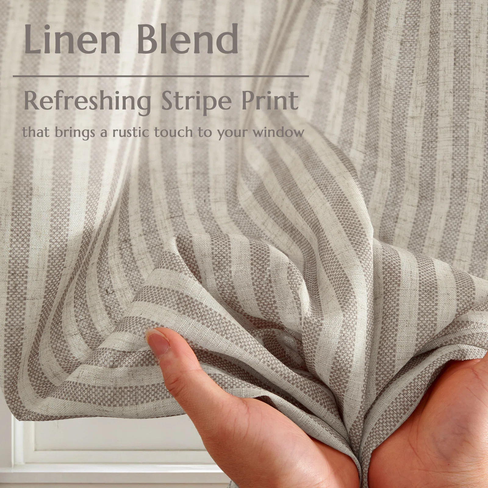 Linen Rod Pocket  Light Filtering Striped Kitchen Cafe Curtains Curtains (Set of 2) | Wayfair North America