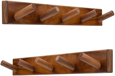 chiumay Natural Teak Wood Wall Hooks(Set of 2, 16.5") – Rustic Wooden Coat Hooks for Bathroom, ... | Amazon (US)