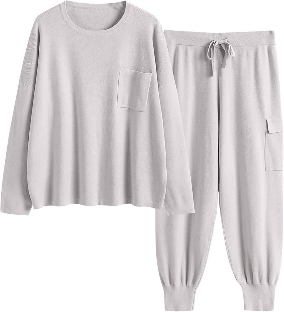ANRABESS Women's Two Piece Outfits Knit Sweater Sets Long Sleeve Pullover Tops And Cargo Jogger P... | Amazon (US)