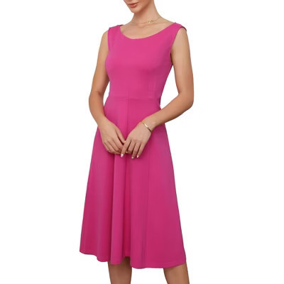 INSPIRE CHIC Women's Round Neck Sleeveless Summer Work Office A-line Midi Dresses X-Large Hot Pink | Target