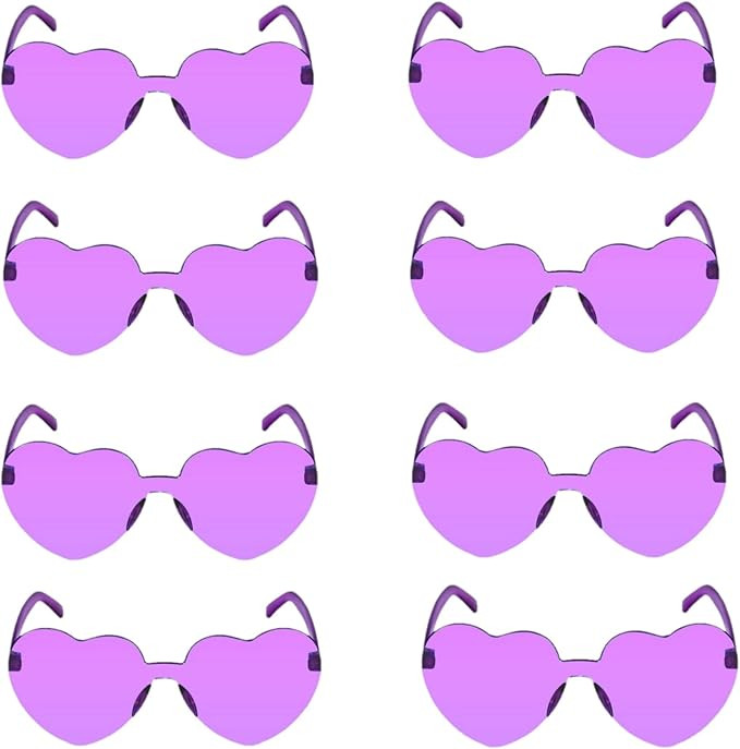 8 Pairs Heart Shape Rimless Valentines Sunglasses Candy Color Frameless One Piece Love Glasses fo... | Amazon (US)