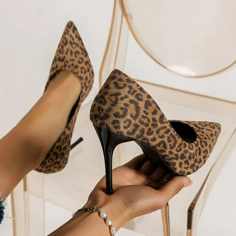 Youmylove Female Trendy Shoes Fashion Summer Pointed Toe Super High Heels Leopard Printed Shallow... | Walmart (US)