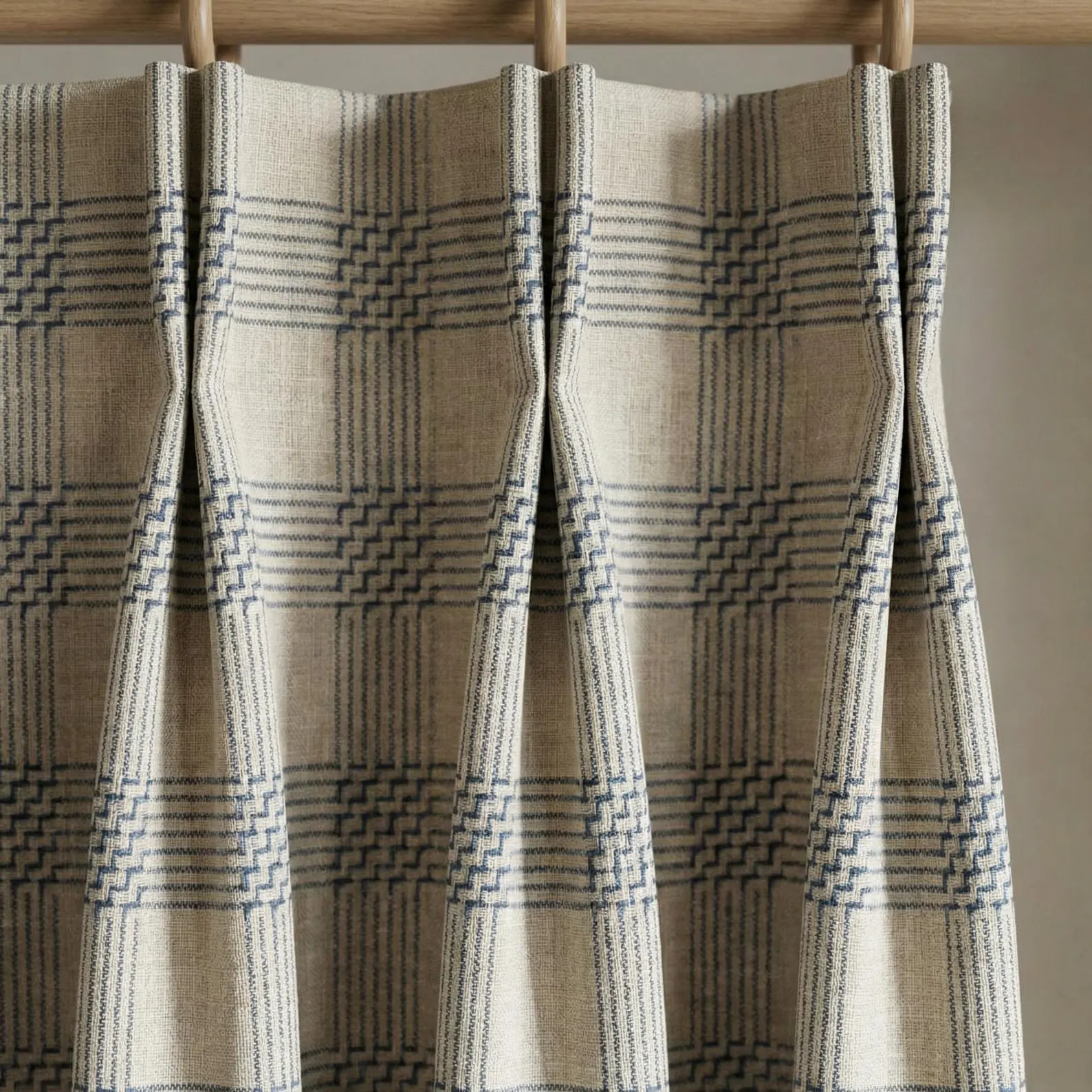 Blue Plaid Curtains – Navy Grid Window Panels – Neutral Farmhouse Drapes – Beige Linen Look... | Etsy (Global)