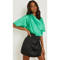 Womens Satin Cowl Neck Short Sleeve Blouse - Green - 10 | boohoo (US & Canada)