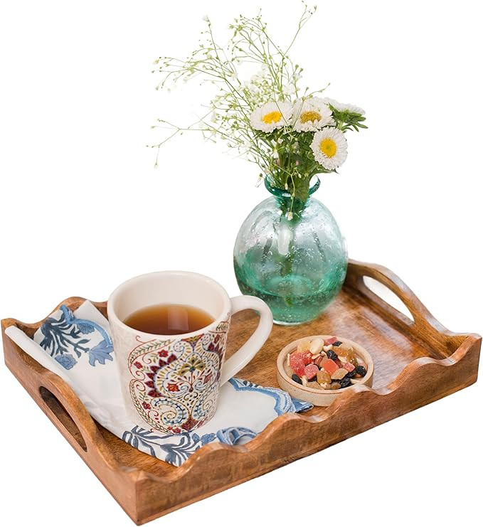 Mela Artisans Ottoman Wooden Serving Tray | Large, Scallop White Burnt | Decorative Mango Wood | ... | Amazon (US)