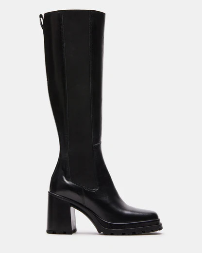 ALESTI Black Leather Square Toe Knee High Boot | Women's Boots | Steve Madden (US)