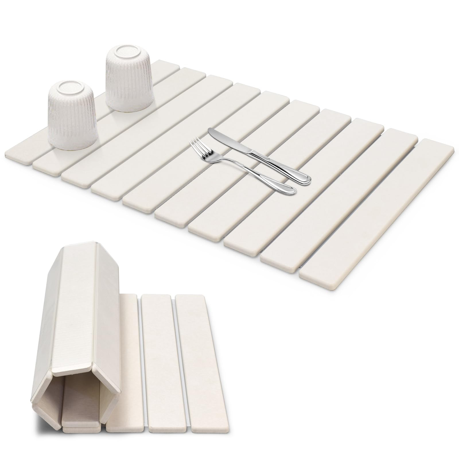 Large Stone Dish Drying Mats for Kitchen Counter, 24"(L)×16"(W) Quick Dry Collapsible Dish Dryin... | Amazon (US)