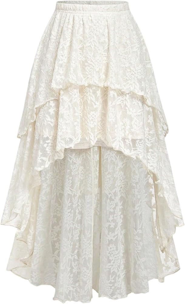 Women's Y2k Lace Long Skirt Boho Western Cowgirl High Low Skirts     Layered, Flowy, Ruffly, High... | Amazon (US)
