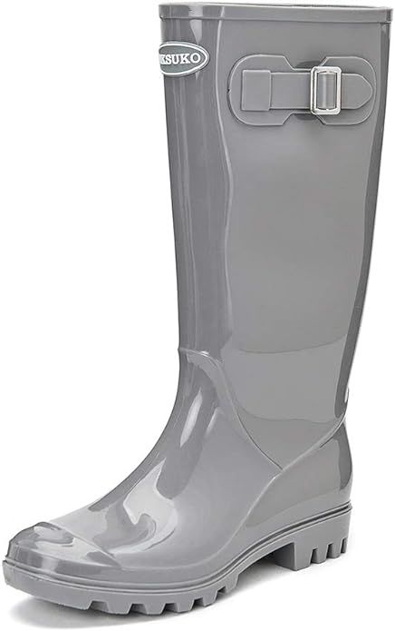 DKSUKO Women's Tall Rain Boots Garden Boots Waterproof Wellington Rubber Boots | Amazon (US)