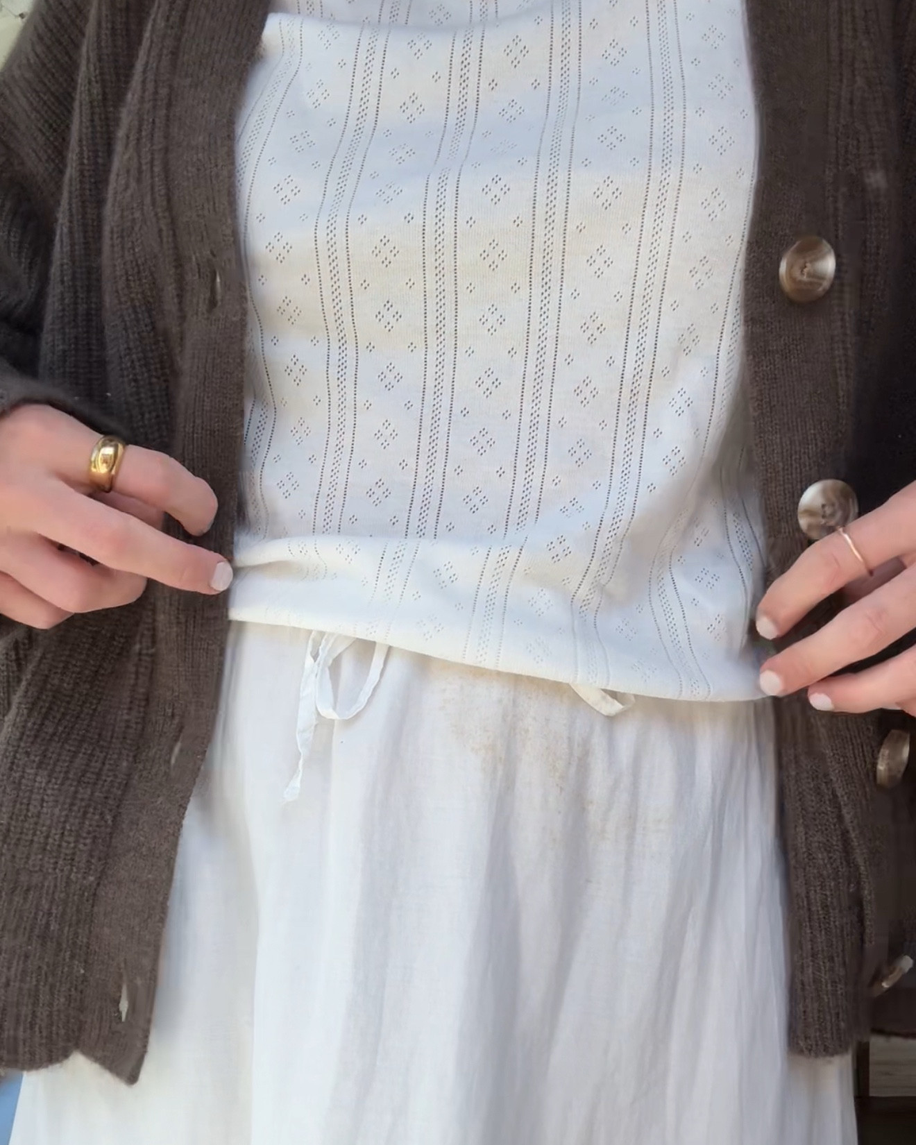 a cozy, neutral outfit with the sweetest cotton pointelle top! 

 INFG-EMW10 for a discount on the quince sweater!! 

Shoes are lottafromstockholm🤍

#LTKFindsUnder100 #LTKFindsUnder50 #LTKSaleAlert