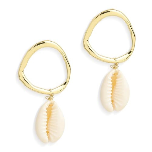 BXDA Gold White Natural Cowrie Shell Dangle Drop Earrings for Women, Trendy Cute Puka SeaShell Huggie Hoop Dangling Earing Summer Beach Jewelry Gift. | Amazon (US)