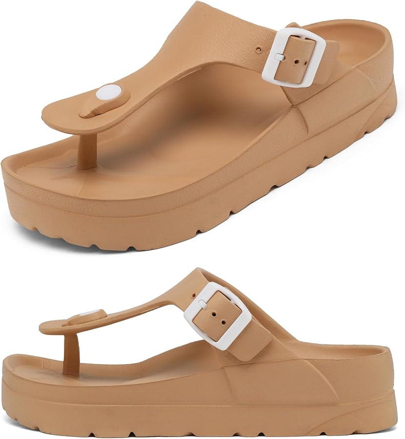 Women's Platform Sandals Flip Flops with Arch Support, Adjustable Buckle Thong Sandal Comfort Lig... | Amazon (US)