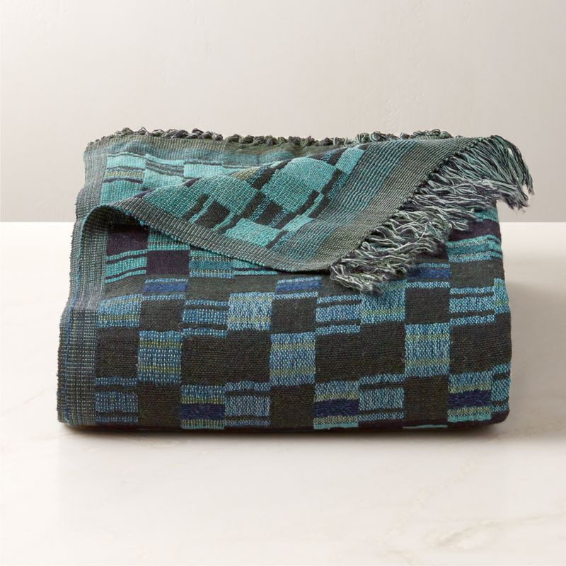 Bode Blue and Green Plaid Throw Blanket | CB2 | CB2