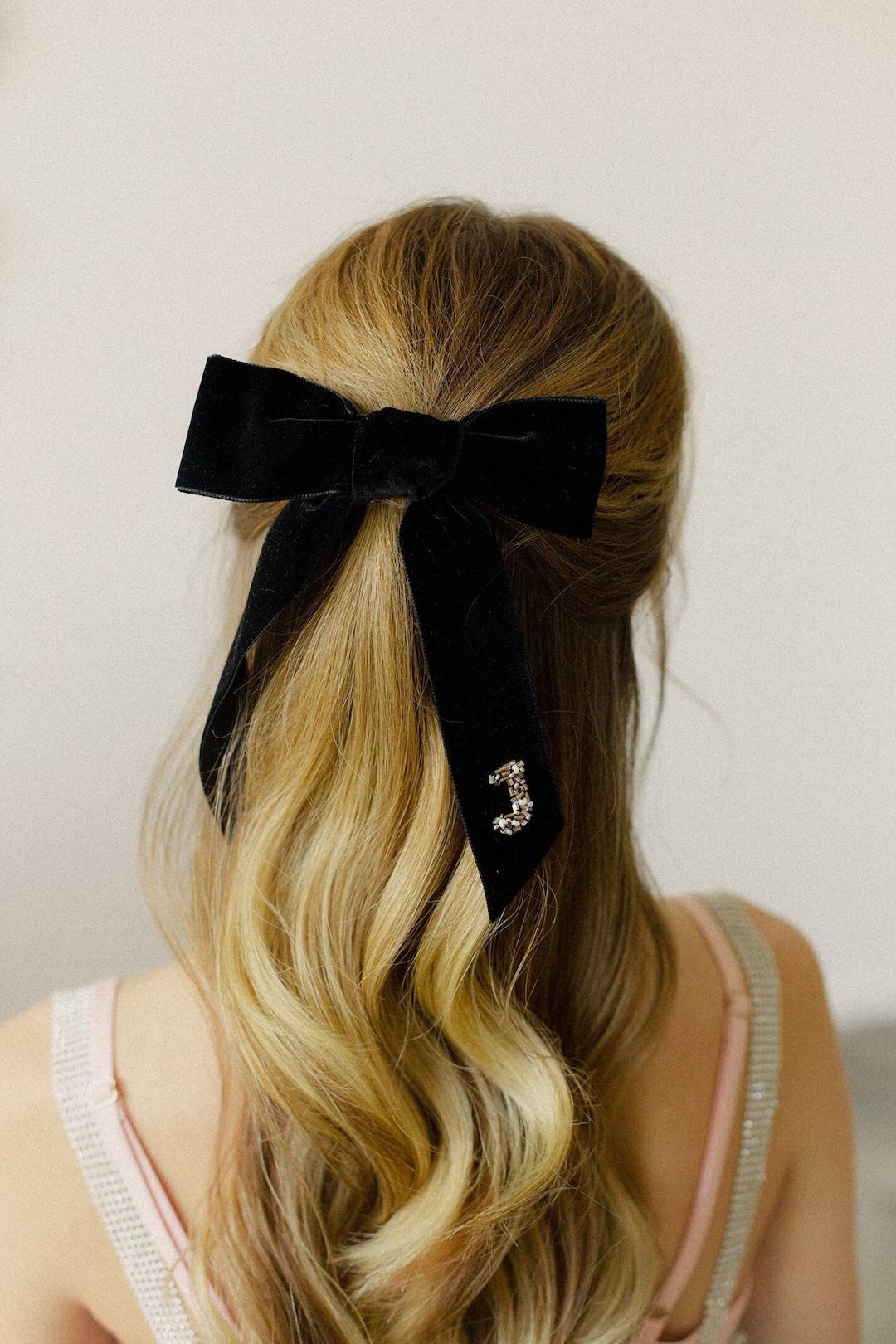 Black Velvet Bow With Initials Chic Beaded Bow Monogrammed - Etsy | Etsy (US)