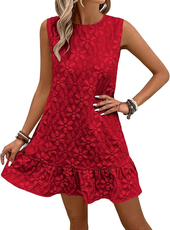 SOLY HUX Women's Ruffle Hem Sleeveless Tank Dress Round Neck Casual Jacquard Hem Smock Summer Min... | Amazon (US)