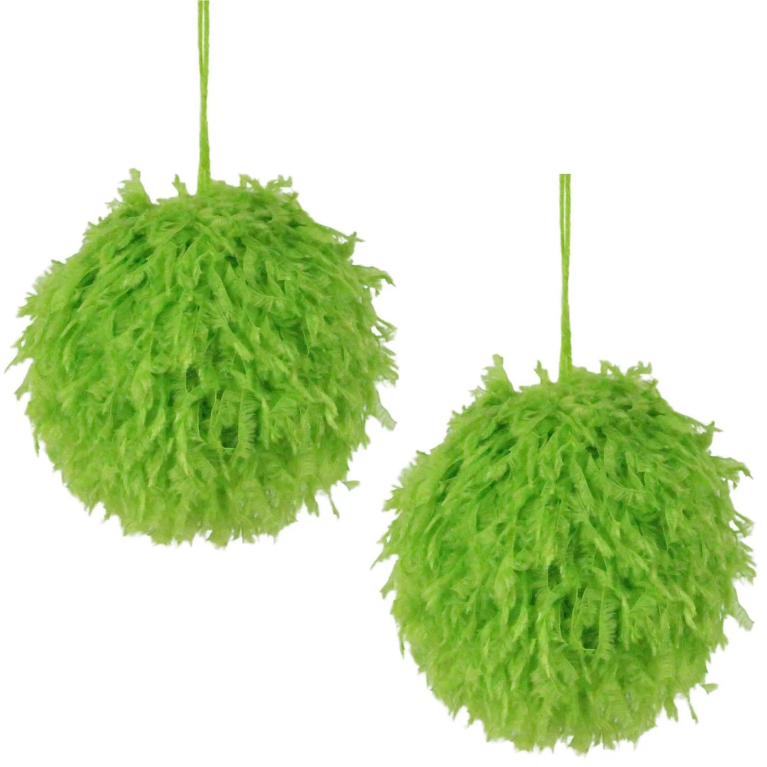2 X Furry Lime Green Christmas Ball Bulb Ornament For Grinch and Monster Trees, Crafts and Decora... | Etsy (US)