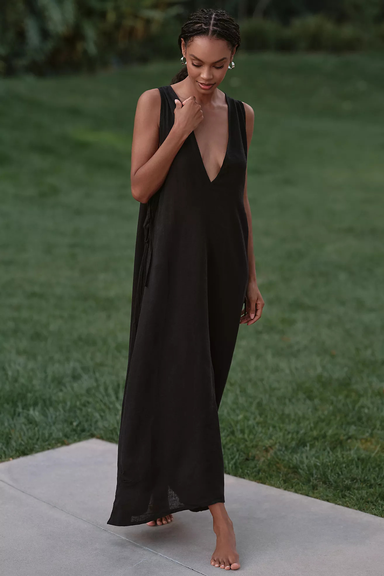 Celandine Plunge-Neck Linen Blend Maxi Dress | Anthropologie (US)