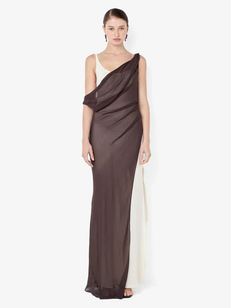 AUGUSTIN ASYM MAXI DRESS - DARK CHOCOLATE/SNOW | Bec & Bridge (Global)