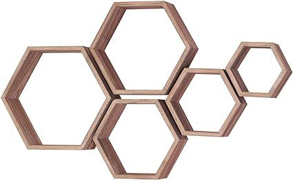 Hexagon Floating Shelves,Wall Mounted Wood Farmhouse Storage Honeycomb Wall Shelf Set of 5,for Ba... | Amazon (US)
