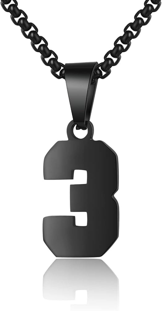 Number Necklace for Boy Black Athletes Number Stainless Steel Chain 00-99 Number Charm Pendant Pe... | Amazon (US)