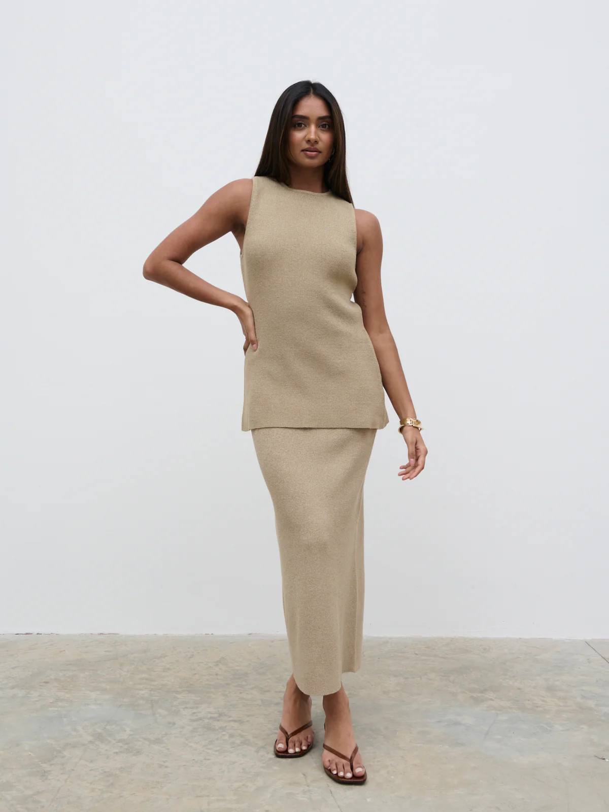 Kourtney Knit Midaxi Skirt - Taupe | Pretty Lavish (UK)