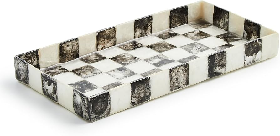 MACKENZIE-CHILDS Capiz Vanity Tray, Rectangular Tray Decor, Black-and-White Courtly Check | Amazon (US)