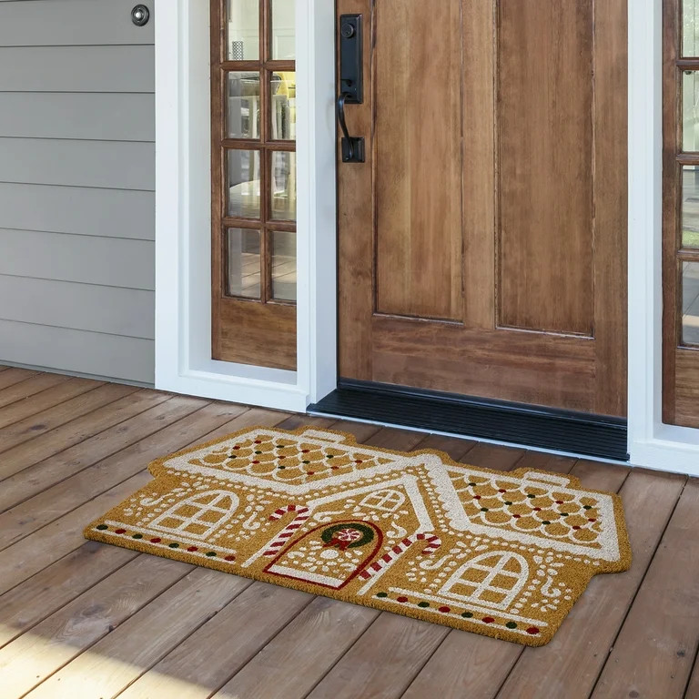 My Texas House Multi Gingerbread Candy Cane Outdoor Coir Doormat, 30" x 48" | Walmart (US)