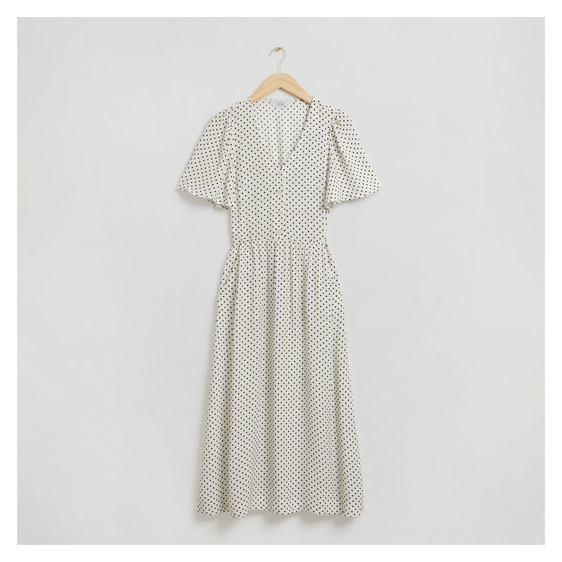 & Other Stories Ivory Polka Dot Flutter Midi Dress - BrandAlley | BrandAlley