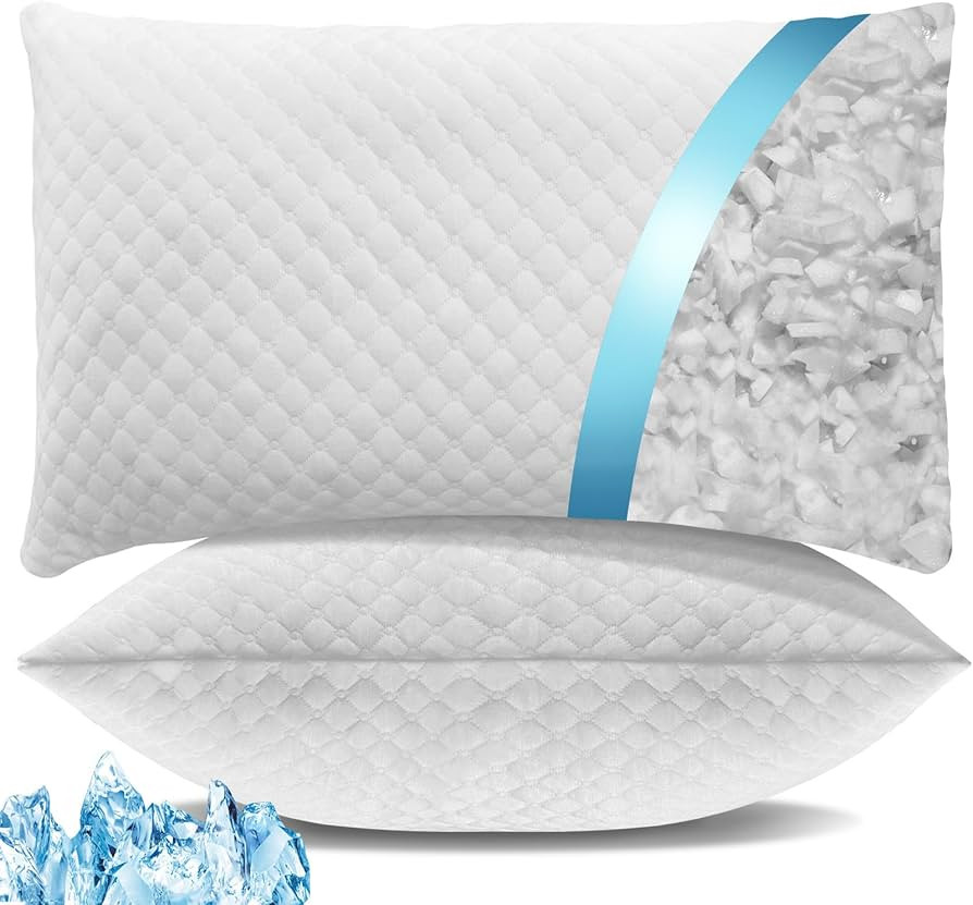 Shredded Memory Foam Pillows, Bed Pillows Queen Size Set of 2, Cooling Pillows for Sleeping, Adju... | Amazon (US)