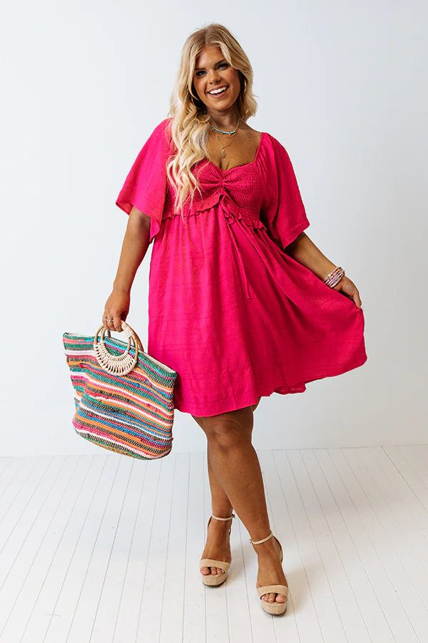 Shining Brighter Smocked Dress in Hot Pink Curves | Impressions Online Boutique