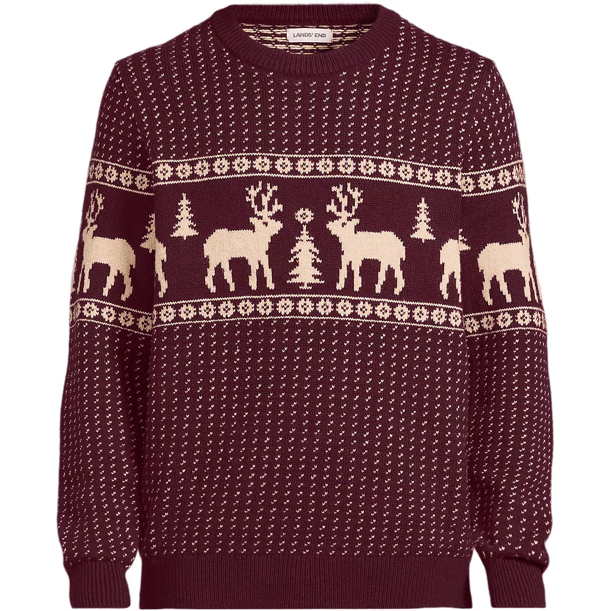 Men's Long Sleeve Holiday Birdseye Crewneck Sweater | Lands' End (US)
