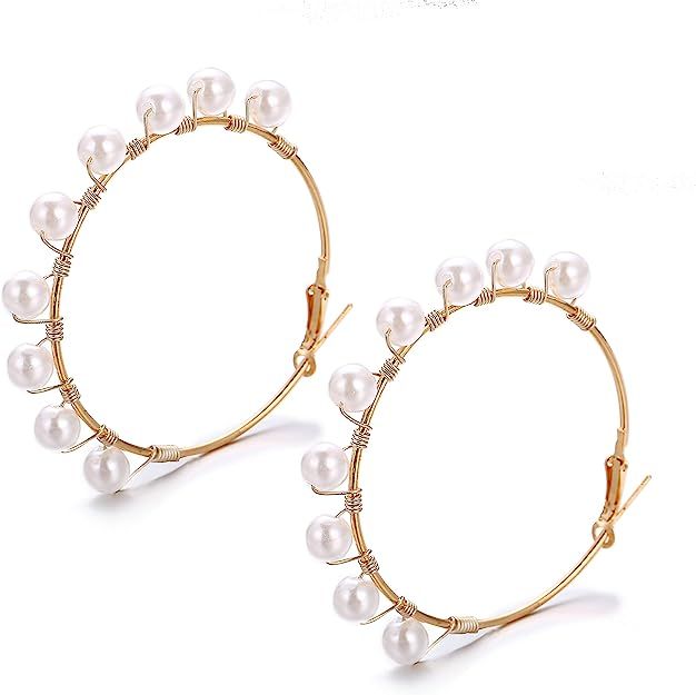 Pearl Hoop Earrings Lightweight Artificial Pearl Earrings Drop Dangle Earrings Jewelry Gifts | Amazon (US)