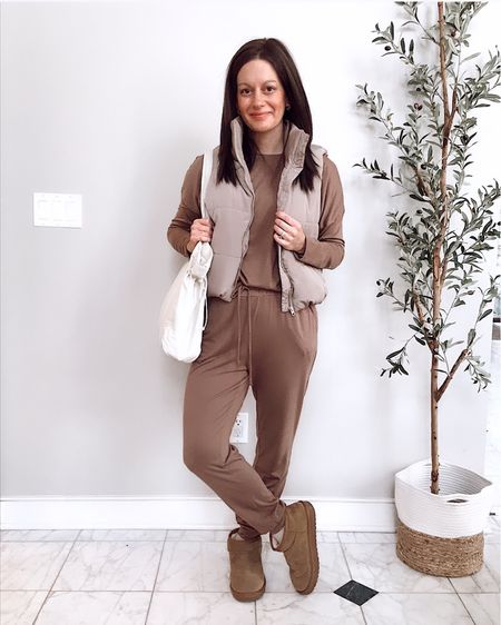 Amazon casual outfit with this comfy lounge set, puffer vest, boots and lululemon look a like bag.  All run true to size except I sized up in boots.




#LTKSeasonal #LTKstyletip #LTKfindsunder50