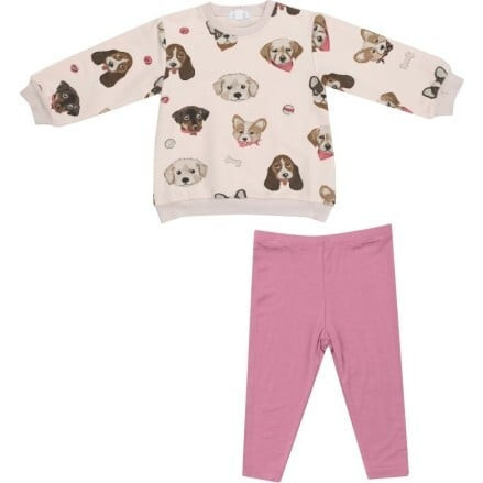 French Terry Pretty Puppy Faces Puffy L/S Oversized Sweatshirt + Legging, Pink | Maisonette