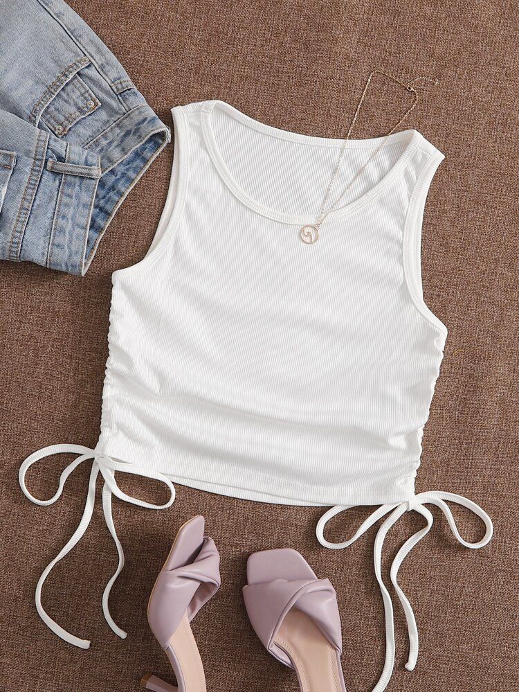 Solid Drawstring Side Tank Top | SHEIN