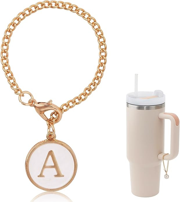Letter Charm Accessories For Stanley Cup,Gold Initial Chain Water Bottle Name Id Charms for Tumbl... | Amazon (US)