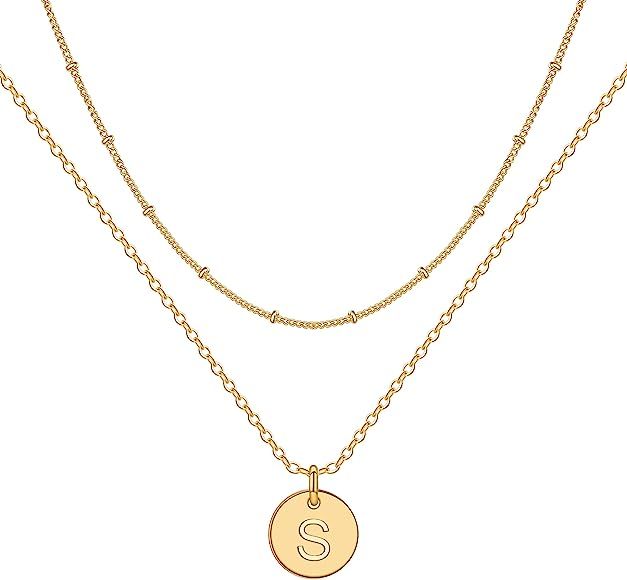 IEFWELL Gold Initial Necklaces for Women,14K Gold Filled Double Side Engraved Hammered Gold Coin ... | Amazon (US)