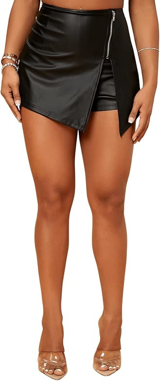 SweatyRocks Women's Metallic High Waist PU Leather Shorts Wide Leg Stretchy Shorts Hot Pants | Amazon (US)